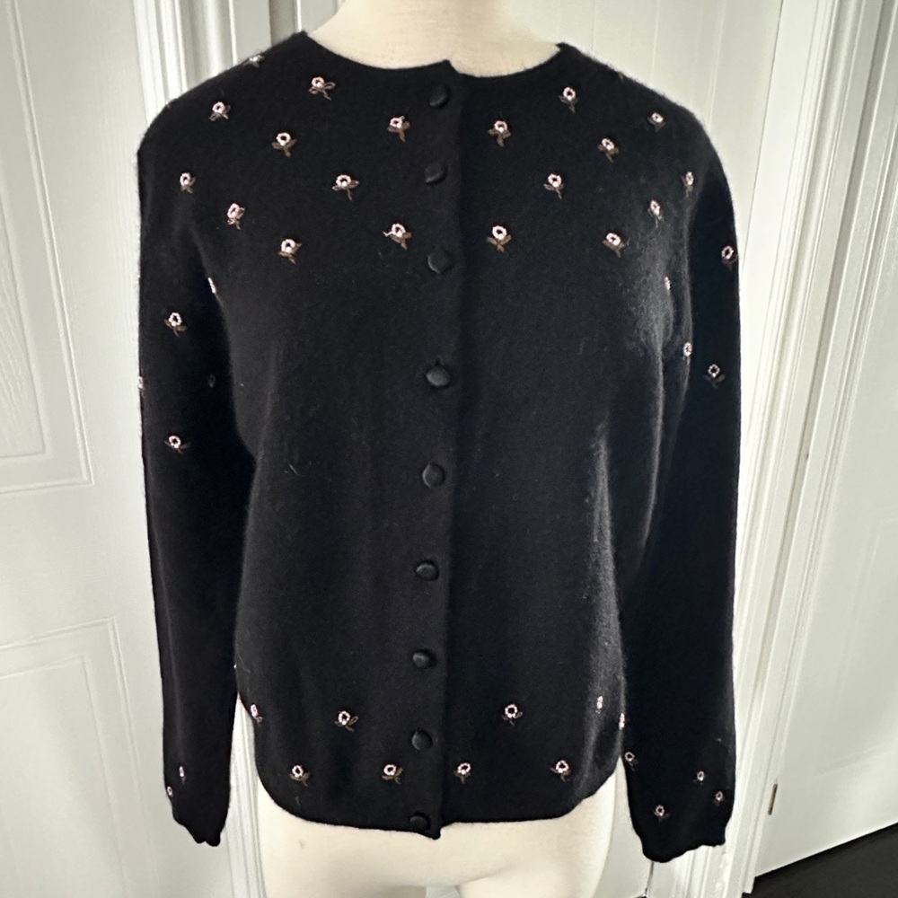 Vintage Hand Embroidered Susan Bristol Lambswool and Angora Rabbit Cardigan